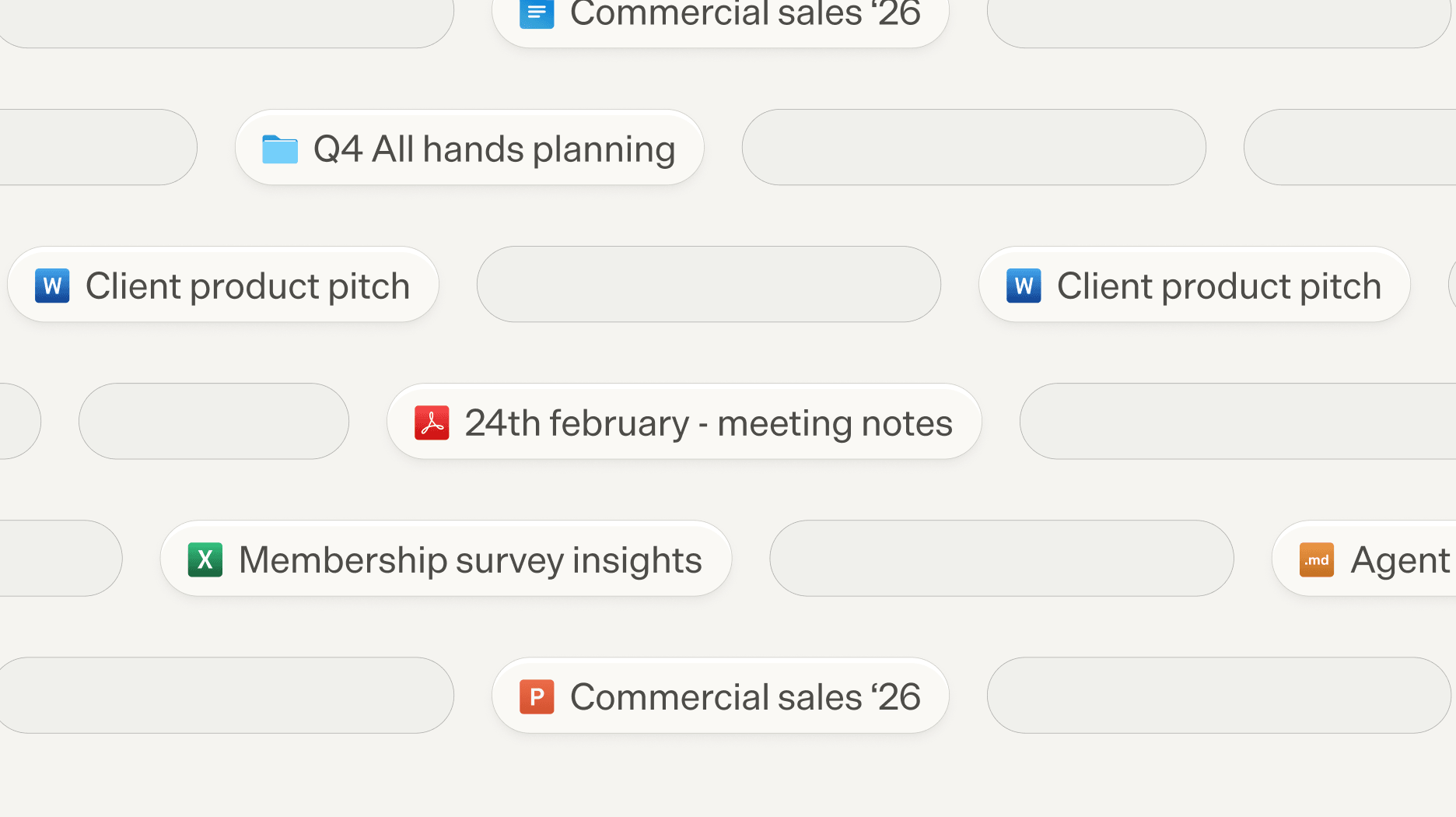 Refreshed file-type tiles for Word, Excel, PowerPoint, PDF, folders, and Markdown files