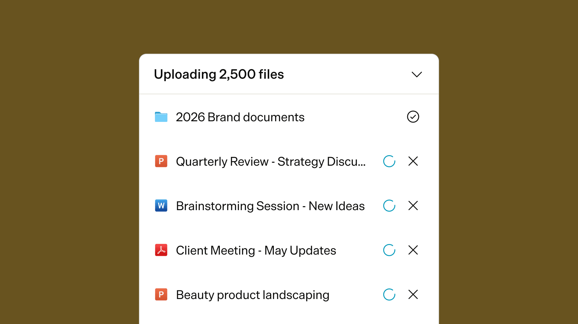 The Knowledge Hub uploading a large batch of files with per-file progress